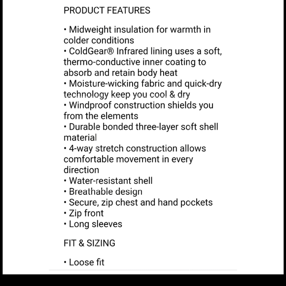 NWT Men's Under Armour Water Wind Resistant Infrared retains heat - Picture 3 of 15